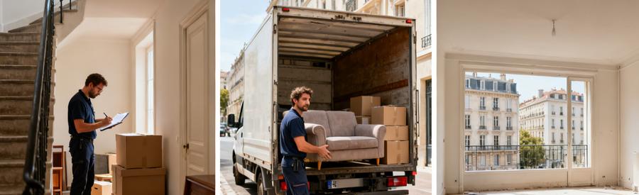 Évaluation et chargement d'objets par des professionnels avant et après le débarras dans le 16ème arrondissement de Marseille.