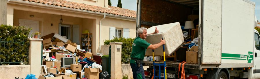Un débarras professionnel à Lattes, montrant un expert avec un camion et des objets encombrants.