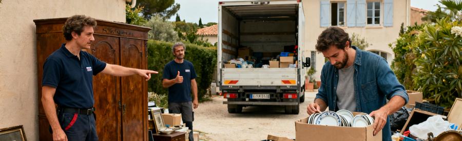 Comparaison d'offres de débarras à Sanary-sur-Mer par des professionnels en action.