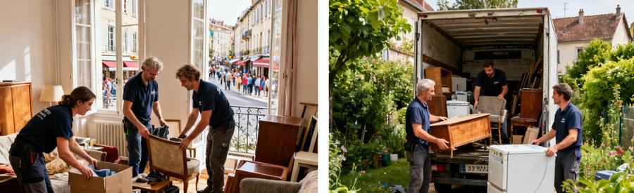 Comparaison entre un débarras en appartement en centre-ville et un débarras de maison avec jardin à Villefranche-sur-Saône.