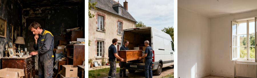 Situations fréquentes de débarras dans les Ardennes, illustrant le processus de nettoyage après une succession.