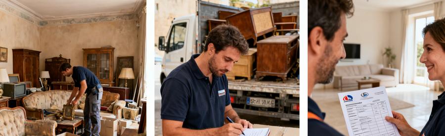 Débarras dans le Var : évaluation, estimation et présentation de devis dans un salon dégagé.