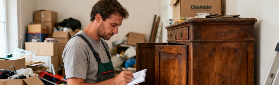 Un professionnel du débarras à Chambéry évalue des objets dans une maison, prêt à organiser un désencombrement efficace.