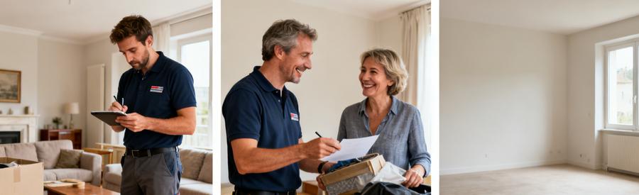 Un débarras professionnel à Brive-la-Gaillarde, évaluant des objets avec satisfaction et confiance.