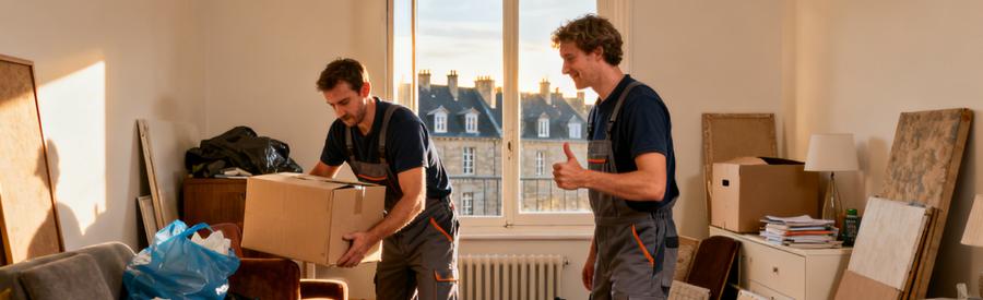 Une équipe de débarras à Saint-Malo triera et chargera des meubles usés, montrant l'efficacité du service.