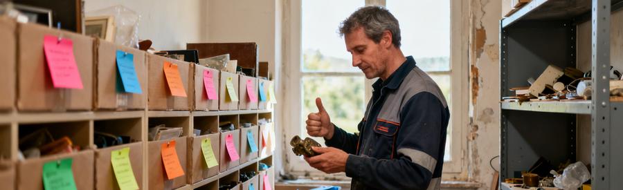 Un débarras professionnel dans une pièce avec objets triés, organisés, soulignant la préparation avant l'intervention dans le cadre d'un débarras à Vertou.