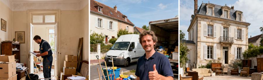 Scènes de débarras à Nancy, présentant des appartements, pavillons et maisons bourgeoises, montrant le processus et les résultats.