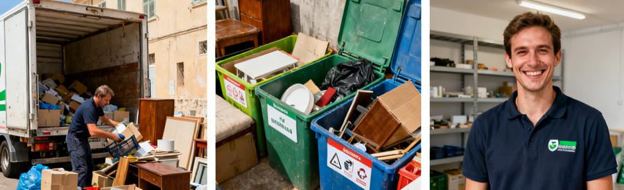 Scène représentant le tri sélectif réalisé par un professionnel à Bastia, illustrant l'importance du recyclage sur l'île.