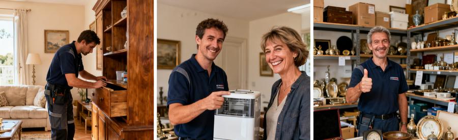 Inspection de meubles et objets de valeur par un débarrasseur à Castelnau-le-Lez.