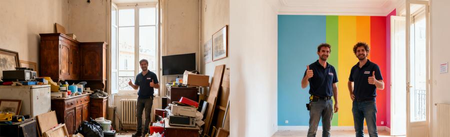 Avant et après d'un débarras dans un appartement du 10ème arrondissement de Marseille, mettant en valeur la transformation de l'espace.