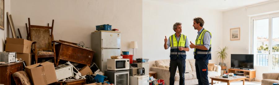 Comparaison de deux situations de débarras à La Seyne-sur-Mer, avant et après le tri des objets.