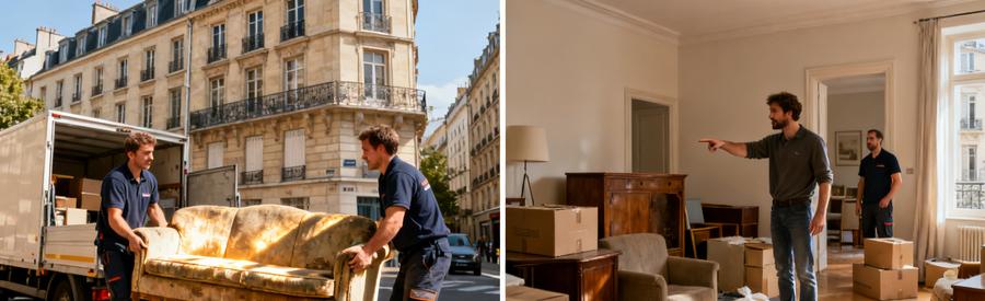 Dépôt de meubles dans un logement à Valenciennes avec des débarras professionnels en action.