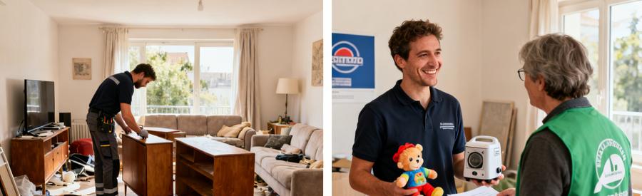 Un professionnel inspecte des meubles et donne des objets à une association caritative pour leur offrir une seconde vie.