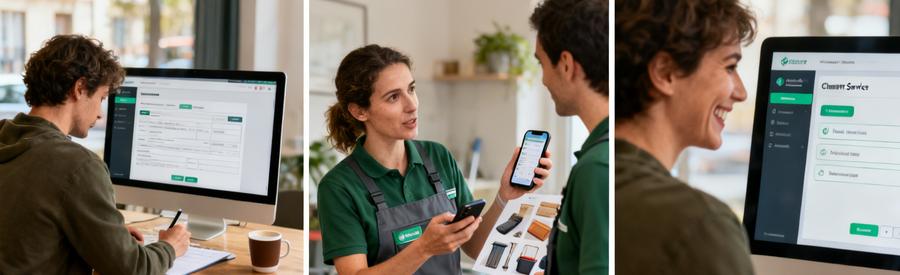 Un utilisateur compare des offres de débarrassage sur son ordinateur, illustrant la mise en relation à Talence.